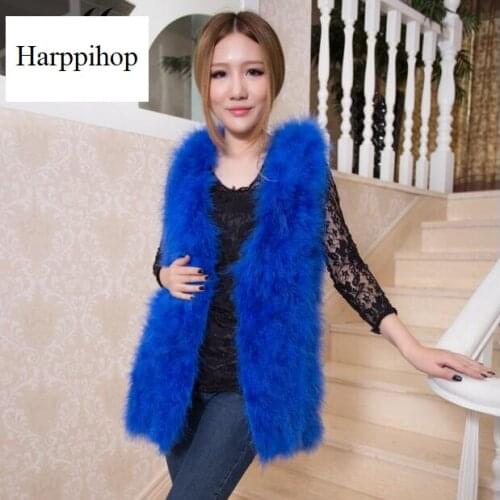 2018 New Arrivals Womens Genuine Long Ostrich Fur Vests Spring Real Turkey Fur Waistcoat Fashion Sleeveless Gilets HP51002