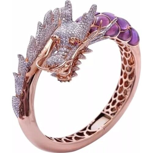 Rose Gold DRAGON Engagement Ring for Women Ring Purple Opal Crystal Bohemian Style Unique Vintage