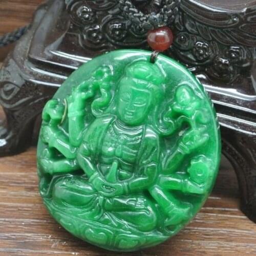 100% real jade Hand-Carved Emerald green jade pendant Thousand-Hand Guanyin Pendant Jadeite necklace Pendants men