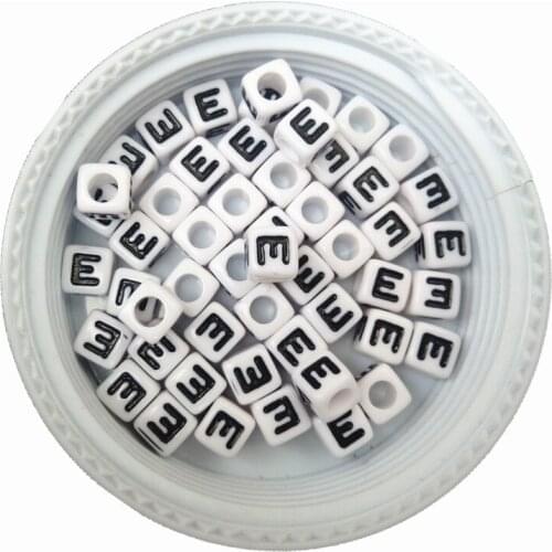 1800PCS/Lot Black Single Letter E Printing Acylic Cube Alphabet Beads 7*7MM Big Hole Square Plastic Name Bracelet Spacer Beads