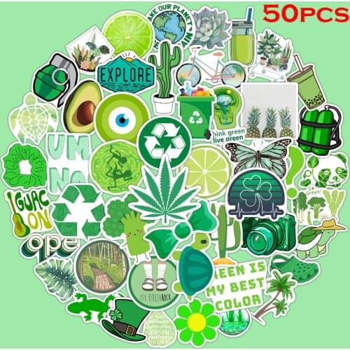 50pcs Green small fresh Stickers Waterproof Sunscreen PVC Graffiti Stickers for DIY Laptop Luggage Guitar Bike Toy Stickers