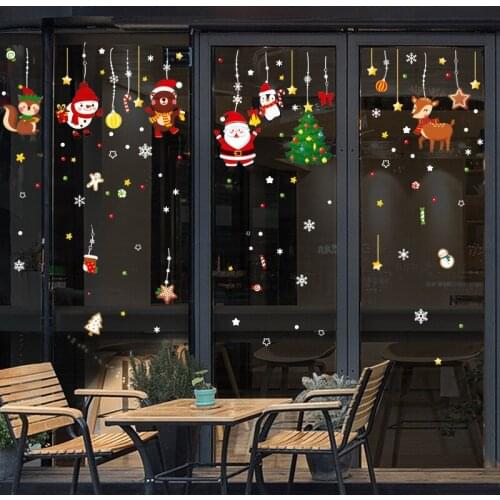 9pcs/set Merry Christmas Window Stickers Decorations For Home Xmas Wall Stickers Decals Decor Navidad 2021 New Year Stickers