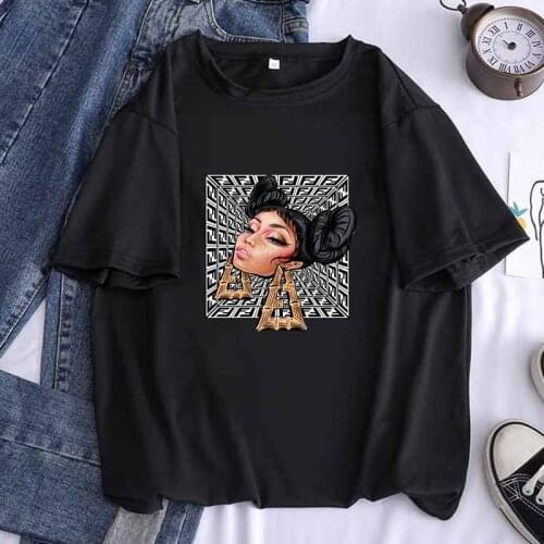 Black Girl Ladyff Funny Women Cartoon Black T Shirt Casual Kawaii Hipster Lip Tees Top Female Harajuku Girl Clothes,Drop Ship