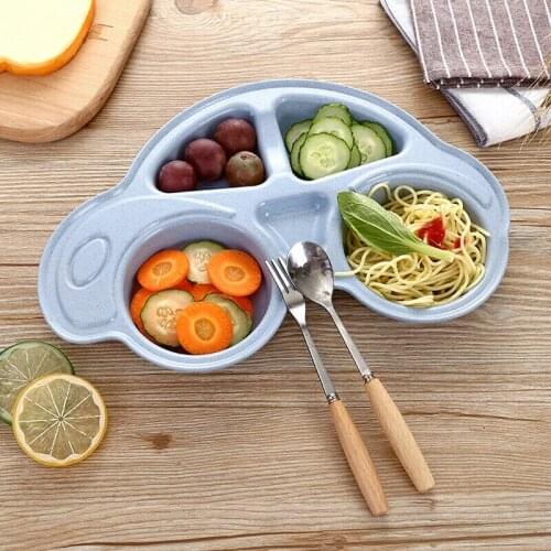 Baby Bowl Cartoon Dishes Food Plates Feeding Tableware Kids Dishes Eating Dinnerware Anti-hot Wheat Straw Training Plate