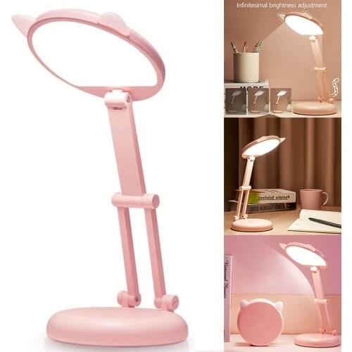 Kids Desk Lamp Girl,LED Pink Small Ring Lights for Home Office,Portable Folding Desk Lamp with USB Charging