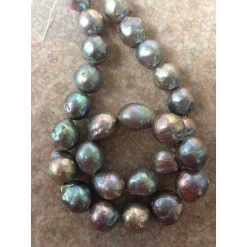 Elegant 12-14mm south sea baroque silver grey pearl necklace 18inch 925s KKK