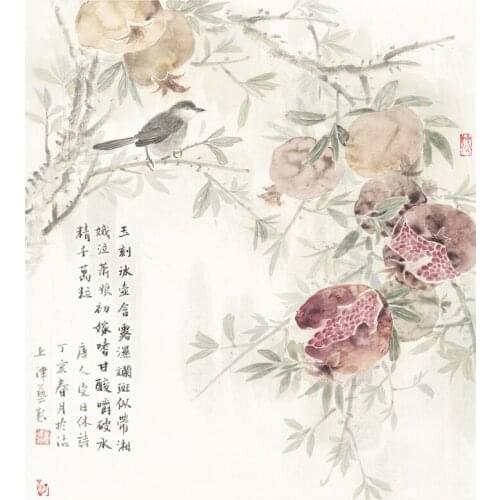 Chinese pomegranate tree birds scenery oil painting canvas printings printed on canvas home wall art decoration picture