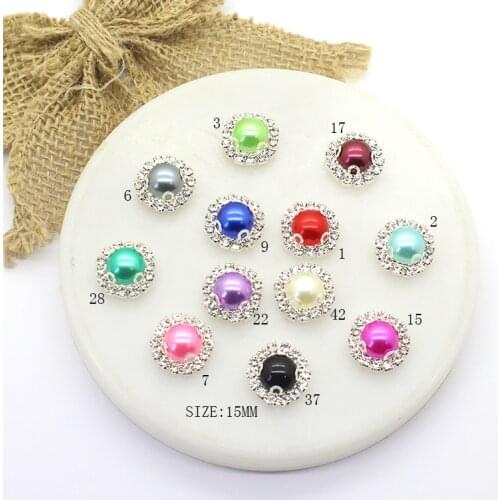 10Pcs 15MM Round Meatl Rhinestone Pearl Jewelry Buttons Handmade Sewing DIY Buttons fot Clothing Wedding Decortion Accessories