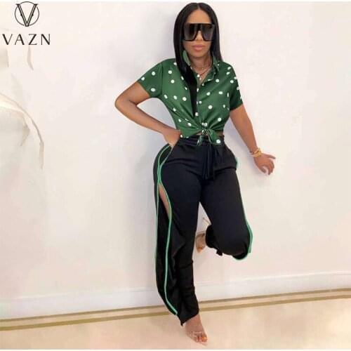 VAZN 2021 Summer Street Style Hot Dot Print Shinny V-neck Short Sleeve Sport Clothing Shirts Women Top