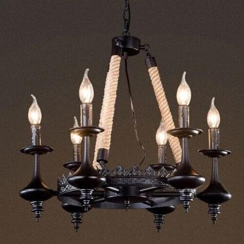 Loft Industrial Iron Pendant Chandelier Hemp Rope Lamp retro pastoral clothing store cafe droplight