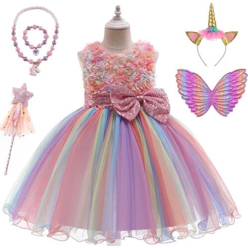 Cute Big Bowknot Princess Dress Girls Summer Gauze Clothing Childrens Day Stage Costumes for Halloween Birthday Party Gift