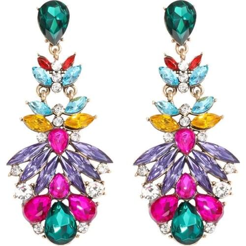 Fashion Shine Glass Crystal Big Drop Earrings Women Indian Ethnic Large Earring Jewelry Nigeria Wedding Long Earrings Female