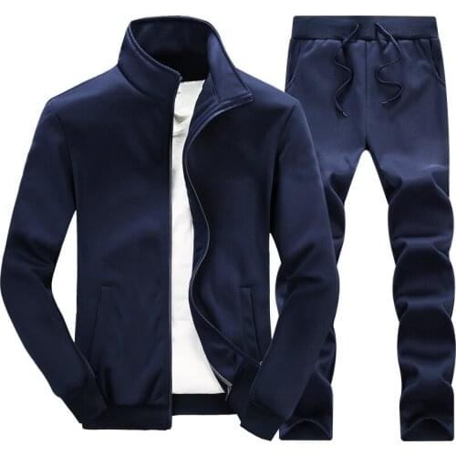 Mens Facket Trousers Two-piece Set Solid Color Sports Jacket Casual Loose Trousers Sportswear for Autumn And Winter