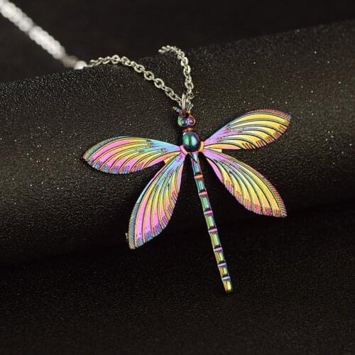 2020 New Rainbow Dragonfly Necklace Colorful Dragonfly Necklace Pendant Women Jewelry Girls Gift