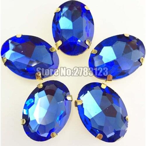 New product! Golden base light blue oval shape flatback AAA Glass Crystal sew on loose rhinestones with four holes Free shipping