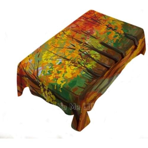Fall Tablecloth Home Decor Maple Forest Garden Table Covered With Polyester Fabric Decor Dining Kitchen