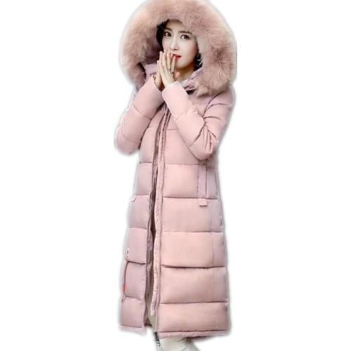 2018 New High Quality Winter Women Long Parkas Female Hooded Fur Collar Down Cotton Jacket Loose Padded Winter Women Coats Q639
