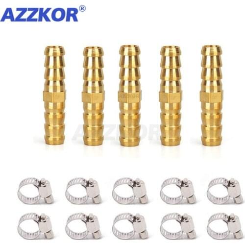 AZZKOR 10Pcs Pneumatic Brass Hose Barb Reducer 6-16mm Fuel Water Air Hose Metal Connector with Hose Clamps Fuel/AIR/Water/Oil