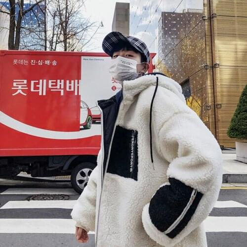 Simple Mens White Black Hooded Fleece Warm Parka Coat Casual Loose Warm Outwear K25