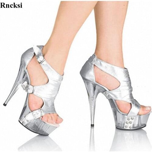 Rncksi New Women Sexy Nightclub 15CM High Heels Sandals Party Queen Shoes Dancing Shoes Open Toe Pole Dance Shoes
