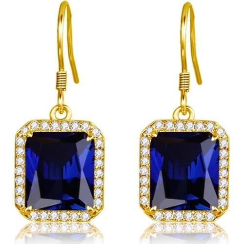 Sapphire Drop Earrings For Women Classic Gold Earrings 18k Square Gemstone With Diamond Silver Jewelry Wedding Birthstone Gift