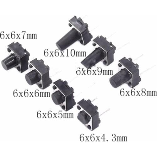 20pcs Tactile Switch Momentary Tact 6x64.3/5/6/7/8/9/10mm 6*6*4.3mm 5mm 6mm 7mm 8mm 9mm 10mm Middle pin 2pins