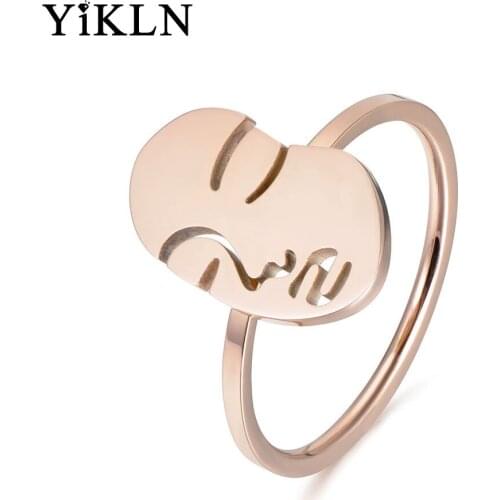 YiKLN Classic Rose Gold Color Face Rings Jewelry 316L Stainless Steel Facial Expression Ring For Women DropShipping YR18027