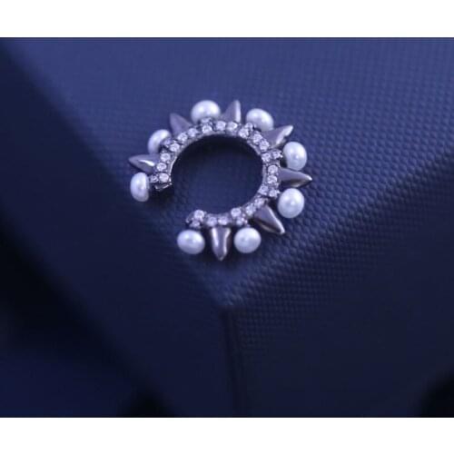 SLJELY Women 925 Sterling Silver Black Grey Small Spike Rivet Pearl Single Clip Earring Fashion Puck Ear Cuff 1pc Gothic Jewelry