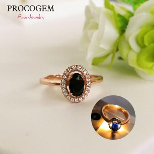 PROCOGEM 100% Natural Sapphire Rings for women Engagement gifts 4x6mm 0.60Ct Genuine blue gems fine Jewelry S925 silver #647