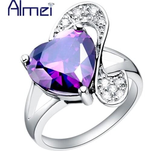 Almei 40% Off Sale Rings For Women Heart Silver Color Blue Jewelry Ring Vintage Anillos Mujer Wedding Anel USA Dropshipping J090
