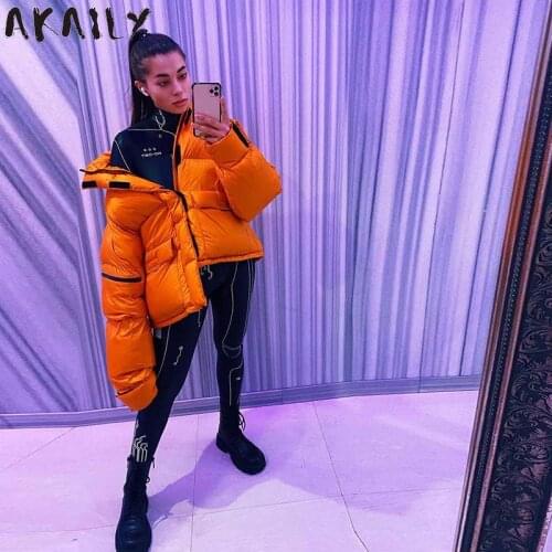 Akaily 2021 Winter Short Jacket Women Orange Thick Warm Quilted Coats Ladies Blue Cotton Padded Oversize Casual Winter Outwear