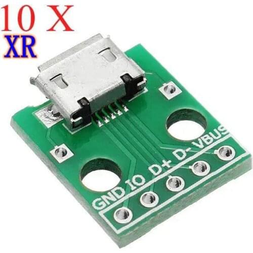 10pcs Micro USB To Dip Female Socket B Type Microphone 5P Patch To Dip With Soldering Adapter Board