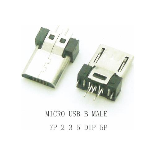 10PCS Male Wire Soldering Micro USB Socket USB Socket B type jack connector 7pin 2 3 5 DIP With Ground Wire