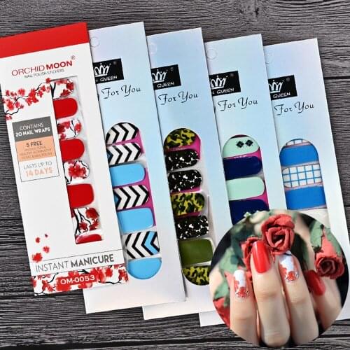 22pcs/Set Nail Gel Polish Sticker Gradient Color Pure Geometry Snowflake Flower Full Wraps Self-Adhesive Nail Art Decals Tc#090