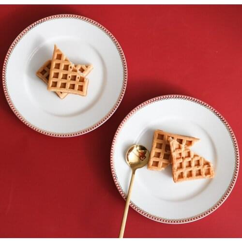 7 " Ceramic Plate/Gold Rim and Red Lace Dessert Plate