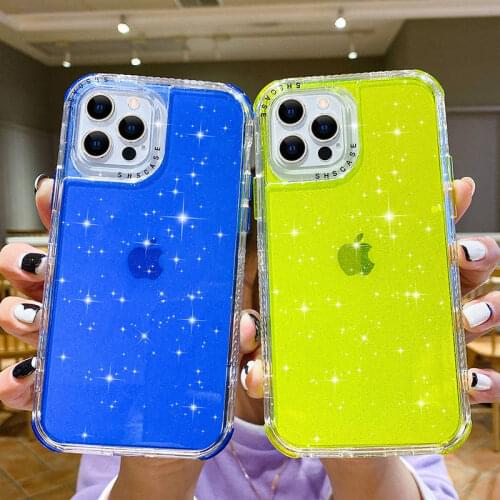 Shining Glitter Candy Color Shockproof Bumper Cases For iPhone 12 11 Pro Max XS Max XR X 8 7 Plus SE Soft Silicone Back Cover
