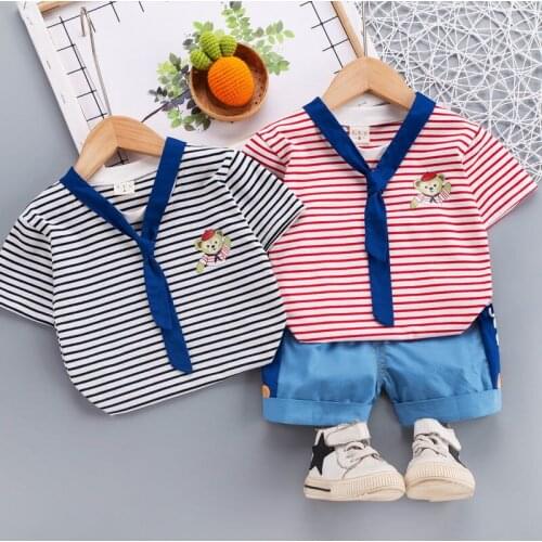 Kids Cartoon Outfit Infant T-shirt Shorts 2Pcs/Sets with Tie Fashion Baby Boys Girl Clothing Children Cotton Tracksuits 0-5 YEAR
