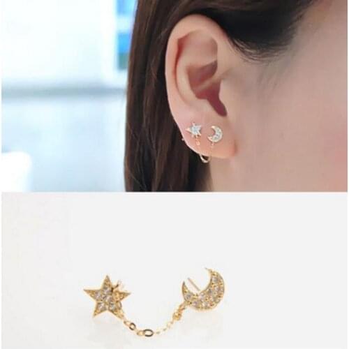 Ey185 2018 hot sale Crystal alloy Star Moon Chain Earrings Street Party Jewelry Earring Tassel Fashion Earrings 1pcs