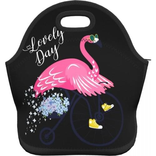 Flamingo Women Girls Lunch Bags for Work School Picnic Camping Neoprene Top Handle Lunch Box Fruits Drinks Organizer Pouch Bags