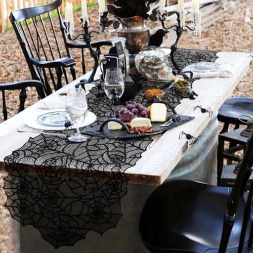 Halloween Lace Spider Web Skeleton Skull Tablecloth Black Fireplace Mantel Scarf Halloween Home Event Party Decoration Props