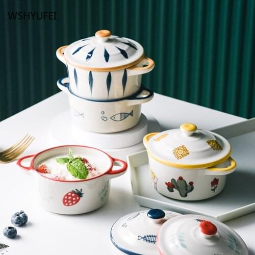 Ceramic hand-painted steamed egg bowl, under-glaze oven, exquisite tableware style ceramic bowl, lightweight high-end tableware