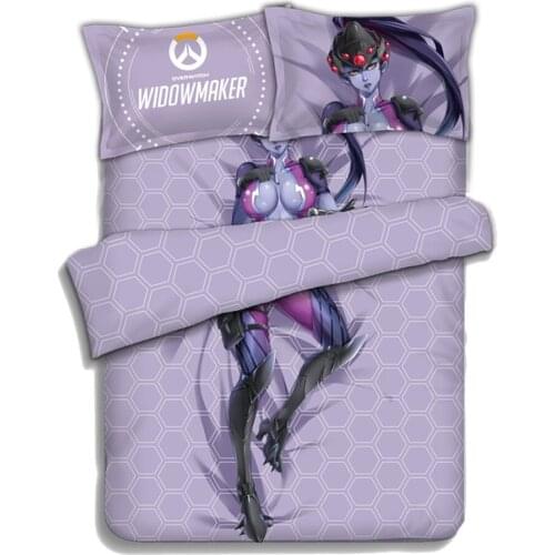 Anime JK Game OW Widowmaker Amelie Lacroix Cosplay Comforter Set Bed Flat Sheet Quilt Cover Pillowcase Bedding Sets 4PCS
