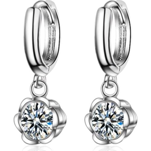 Korean fashion temperament personality trend sweet crystal flower short paragraph silver plated ear rings YE013