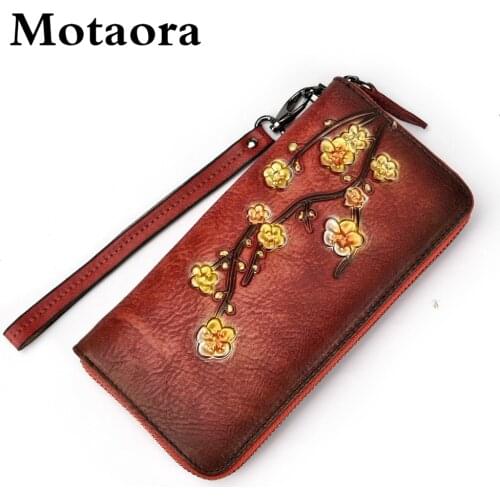 MOTAORA Vintage Women Wallet 2021 New Luxury Retro Cash Purse Female Genuine Leather Zipper Clutch For Women Card Holder Ladies