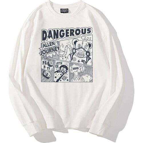 Cwy2369 Autumn Couple Men Sweatshirts 350g Heavy Weight Combed Cotton Japan Style Fresh Cartoon Printed Daily Fashion Brand Tops
