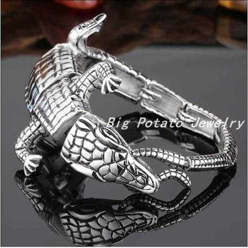 Top Design 316L Stainless Steel Silver Color Sexy Crocodile Bracelet Bangle Mens Biker Chain,Fashion Jewelry High Quality