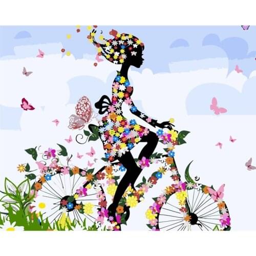 Painting By Numbers DIY Dropshipping 40x50 50x65cm Riding a butterfly bicycle Figure Canvas Wedding Decoration Art picture Gift
