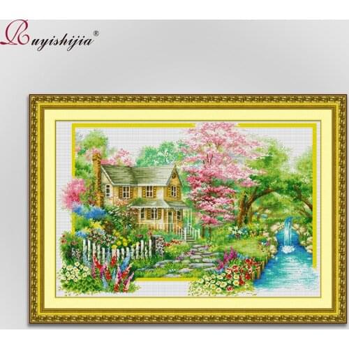 RUYISHIJIA Cross stitch kit with printed pattern Four Seasons Spring Scenery embroidery Decorations Needlework DIY 11CT Printing