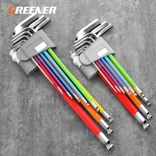 9 Pcs Color Ball-End Hex Key Chrome Vanadium Steel Motorcycles Bicycles Furniture Universal Allen Wrench Set Household Tools