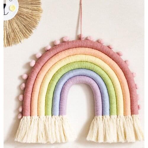 Nordic Style Rainbow Wall Hanging Kids Room Fox Deer Lion Animal Hanging Decor Handmade Woven Home Decor Party Wedding Ornaments